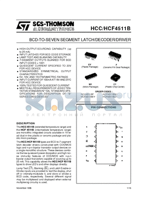 HCC4511B datasheet - BCD-TO-SEVEN SEGMENT LATCH/DECODER/DRIVER