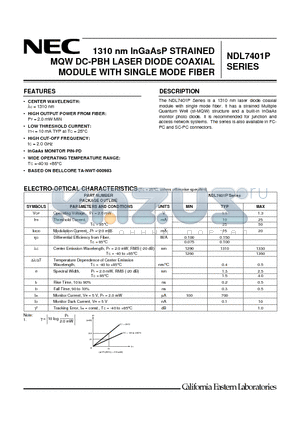 NDL7401P2D datasheet - 1310 nm InGaAsP STRAINED MQW DC-PBH LASER DIODE COAXIAL MODULE WITH SINGLE MODE FIBER
