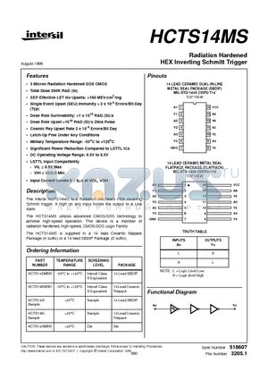 HCTS14K datasheet - Radiation Hardened HEX Inverting Schmitt Trigger