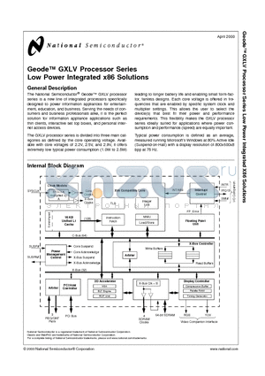 GXLV datasheet - Geode GXLV Processor Series Low Power Integrated x86 Solutions