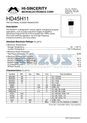 HD45H11 datasheet - PNP EPITAXIAL PLANAR TRANSISTOR
