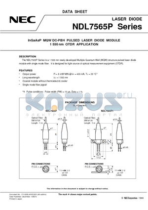 NDL7563P datasheet - InGaAsP MQW DC-PBH PULSED LASER DIODE MODULE 1 550 nm OTDR APPLICATION