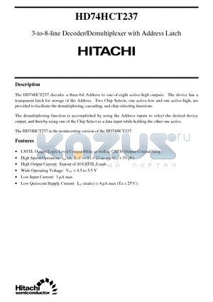 HD74HCT237 datasheet - 3-to-8-line Decoder/Demultiplexer with Address Latch