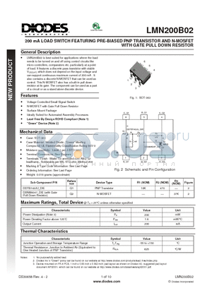 LMN200B02-7 datasheet - 200 mA LOAD SWITCH FEATURING PRE-BIASED PNP TRANSISTOR AND N-MOSFET WITH GATE PULL DOWN RESISTOR