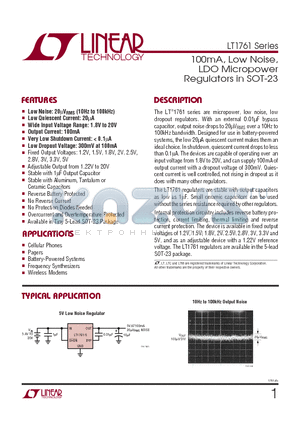 LT1761_1 datasheet - 100mA, Low Noise,LDO Micropower Regulators in SOT-23