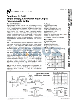 CLC453AJE datasheet - Comlinear CLC453 Single Supply, Low-Power, High Output, Programmable Buffer