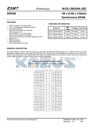 M12L128324A-6BG2E datasheet - JEDEC standard 3.3V power supply