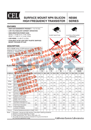 NE686 datasheet - SURFACE MOUNT NPN SILICON HIGH FREQUENCY TRANSISTOR