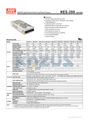 NES-200-36 datasheet - 200W Single Output Switching Power Supply