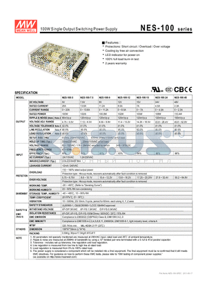 NESD-100-48 datasheet - 100W Single Output Switching Power Supply