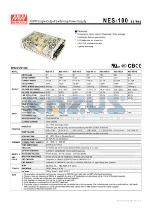 NESD-100-12 datasheet - 100W Single Output Switching Power Supply