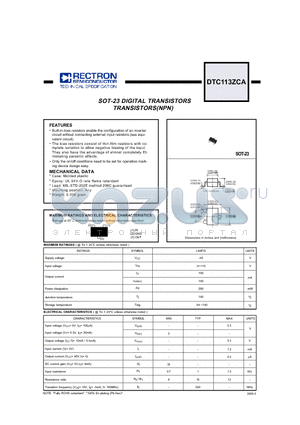 DTC113ZCA datasheet - SOT-23 DIGITAL TRANSISTORS TRANSISTORS(NPN)