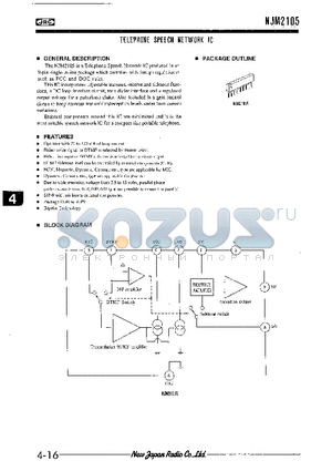 NJM2105S datasheet - TELEPHONE SPEECH NETWORK IC