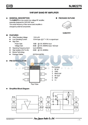 NJM2275 datasheet - VHF/UHF BAND RF AMPLIFIER