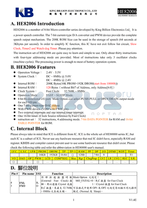 HE82006 datasheet - 8-BIT MICRO-CONTROLLER