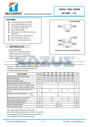 HS2FA datasheet - High Efficient Surface Mount Rectifiers
