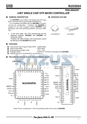 NJU3554L datasheet - 4-BIT SINGLE CHIP OTP MICRO CONTROLLER