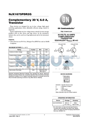 NJX1675PDR2G datasheet - Complementary 30 V, 6.0 A, Transistor