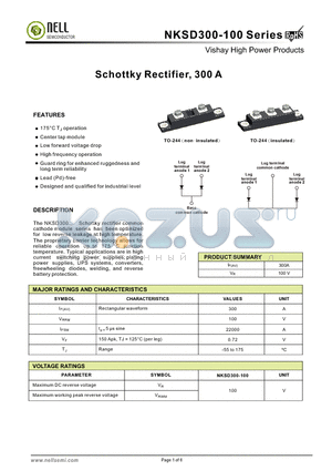 NKSD300-100 datasheet - Schottky Rectifier, 300 A