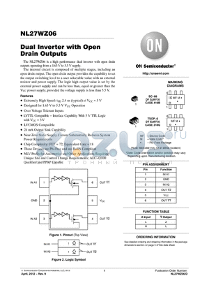 NL27WZ06_12 datasheet - Dual Inverter with Open Drain Outputs