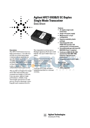 HFCT-5103B datasheet - SC Duplex Single Mode Transceiver