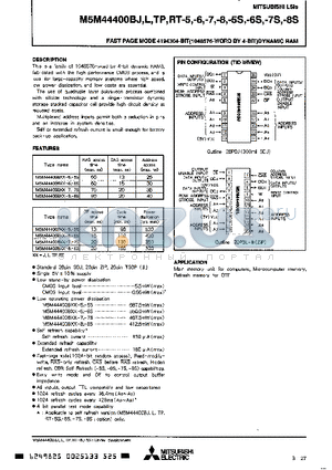 M5M44400BRT-8S datasheet - FAST PAGE MODE 4194304-BIT(1048576-WORD BY 4-BIT)DYNAMIC RAM