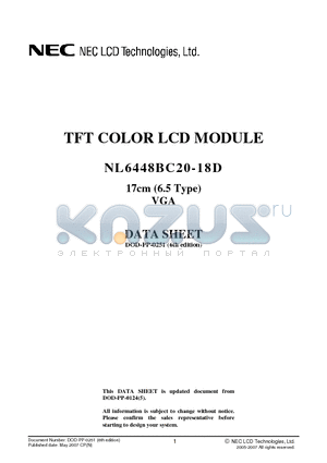 NL6448BC20-18D datasheet - TFT COLOR LCD MODULE