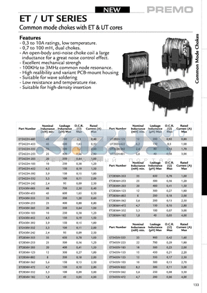 ET2422H-452 datasheet - Common mode chokes with ET&UT cores