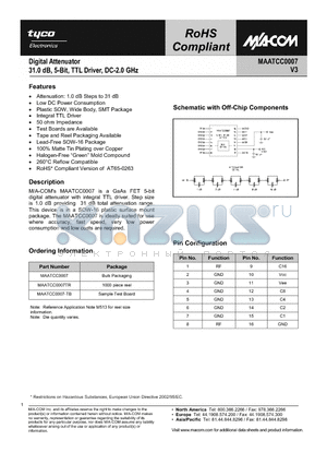 MAATCC0007 datasheet - Digital Attenuator 31.5dB, 6-Bit, TTL Driver, DC-2.0 GHz