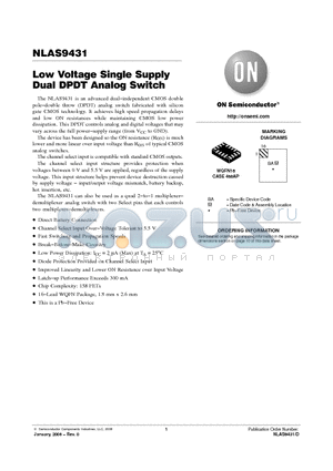 NLAS9431 datasheet - Low Voltage Single Supply Dual DPDT Analog Switch