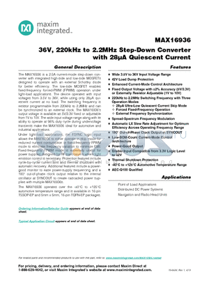 MAX16936 datasheet - 36V, 220kHz to 2.2MHz Step-Down Converter with 28lA Quiescent Current