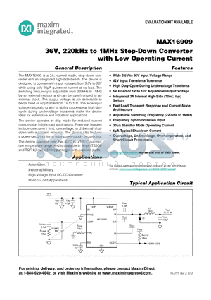 MAX16909_12 datasheet - 36V, 220kHz to 1MHz Step-Down Converter with Low Operating Current