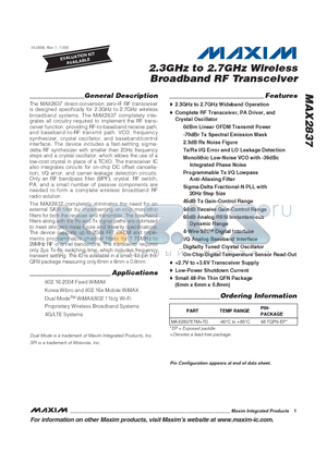 MAX2837 datasheet - 2.3GHz to 2.7GHz Wireless Broadband RF Transceiver