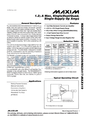 MAX409A datasheet - Single/Dual/Quad, Single-Supply Op Amps