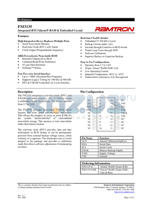 FM3135-G datasheet - Integrated RTC/Alarm/F-RAM & Embedded Crystal