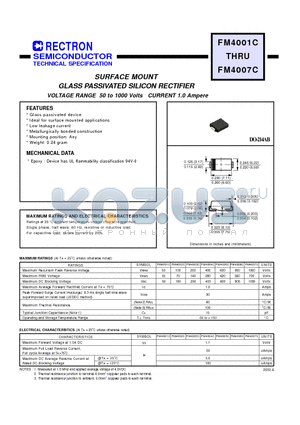 FM4002C datasheet - SURFACE MOUNT GLASS PASSIVATED SILICON RECTIFIER VOLTAGE RANGE 50 to 1000 Volts CURRENT 1.0 Ampere