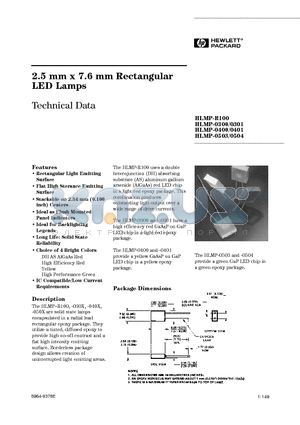 HLMP-0400 datasheet - 2.5 mm x 7.6 mm Rectangular LED Lamps