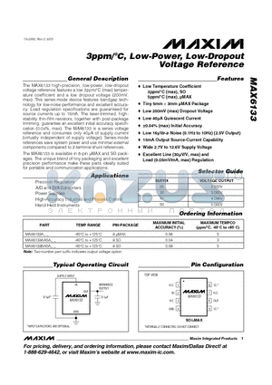MAX6133A datasheet - 3ppm/C, Low-Power, Low-Dropout Voltage Reference