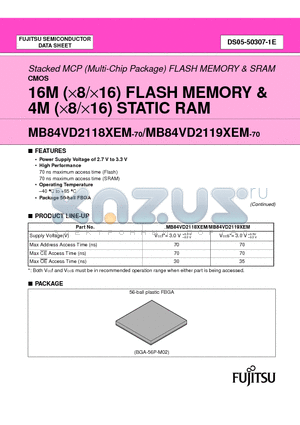 MB84VD21192EM-70PBS datasheet - Stacked MCP (Multi-Chip Package) FLASH MEMORY & SRAM CMOS