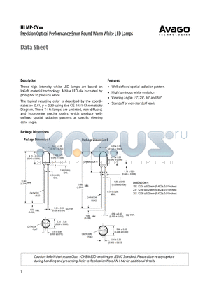 HLMP-CY36-UX0DD datasheet - Precision Optical Performance 5mm Round Warm White LED Lamps