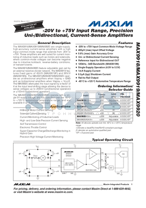 MAX9918 datasheet - -20V to 75V Input Range, Precision Uni-/Bidirectional, Current-Sense Amplifiers