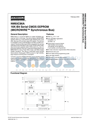 NM93C86A datasheet - 16K-Bit Serial CMOS EEPROM (MICROWIRE Synchronous Bus)