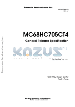 MC68HC705CT4FN datasheet - General Release Specification