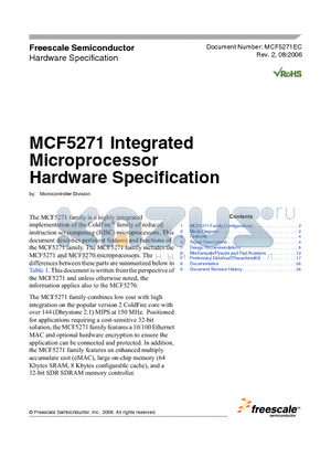 MCF5270VM100 datasheet - Integrated Microprocessor Hardware Specification