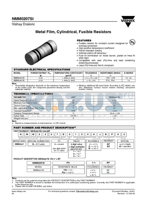 NMM0207B01009KBS00 datasheet - Metal Film, Cylindrical, Fusible Resistors