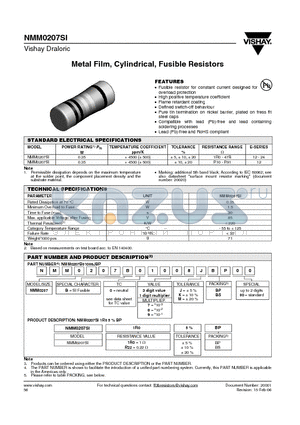 NMM0207SI_08 datasheet - Metal Film, Cylindrical, Fusible Resistors