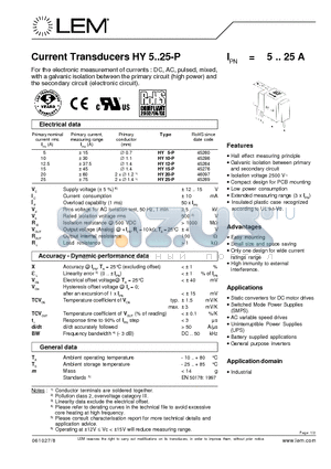 HY15-P datasheet - Current Transducers