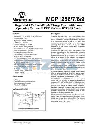 MCP1256T-EUN datasheet - Regulated 3.3V, Low-Ripple Charge Pump with Low- Operating Current SLEEP Mode or BYPASS Mode