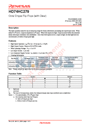 HD74HC279RPEL datasheet - Octal D-type Flip-Flops (with Clear)