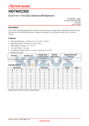 HD74HC352 datasheet - Dual 4-to-1-line Data Selectors/Multiplexers